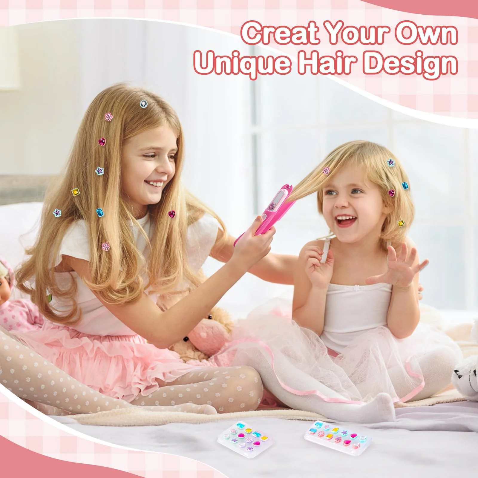Yoloflix Hair Gem Stamper Kit,Bling Hair Jewels for Girls, Hair Styling Tool with Reusable Shining Diamonds, Christmas Birthday Arts & Crafts Gift for 5-12 Year Old Girl - Image 6