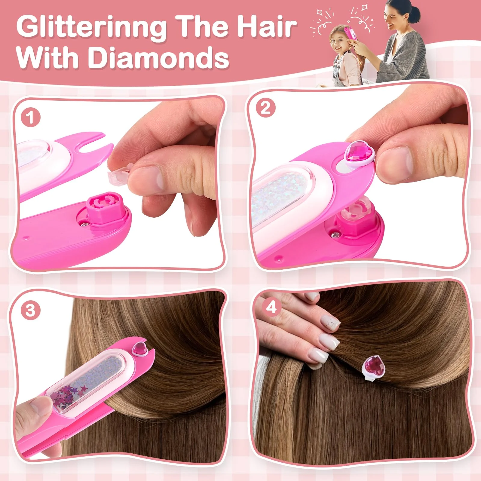 Yoloflix Hair Gem Stamper Kit,Bling Hair Jewels for Girls, Hair Styling Tool with Reusable Shining Diamonds, Christmas Birthday Arts & Crafts Gift for 5-12 Year Old Girl - Image 7