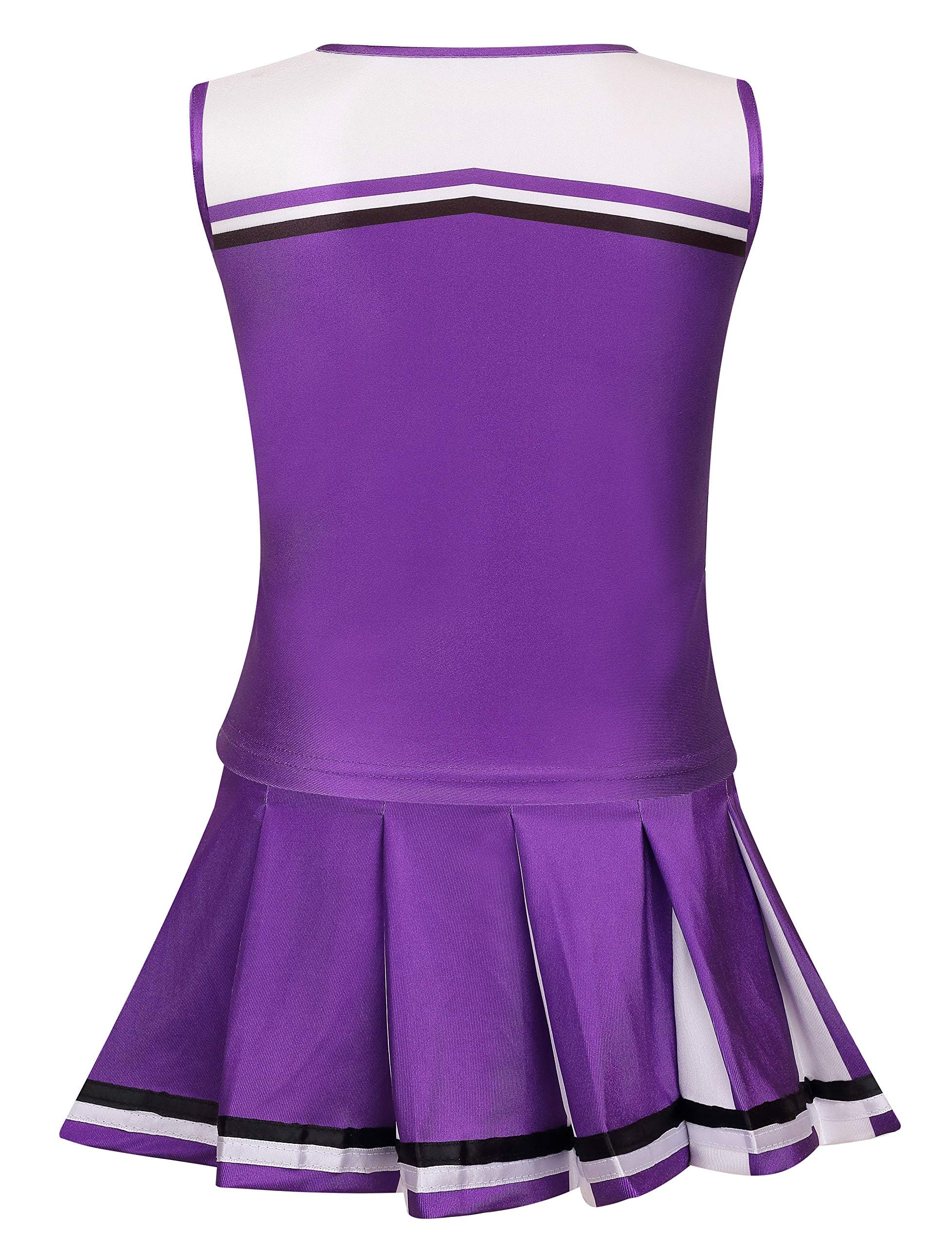 yolsun Cheerleader Costume Outfit for Girls Halloween Cosplay Christmas Gift for Kids (Purple,8-9 Years) - Image 6