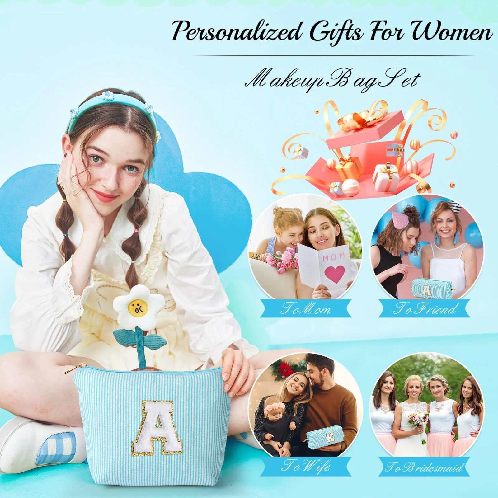 YOOLIFE Birthday Gifts for Girls, Christmas Gifts for 3-12 Year Olds | Personalized Cute Makeup Bag | 21st Birthday Gifts - Image 3