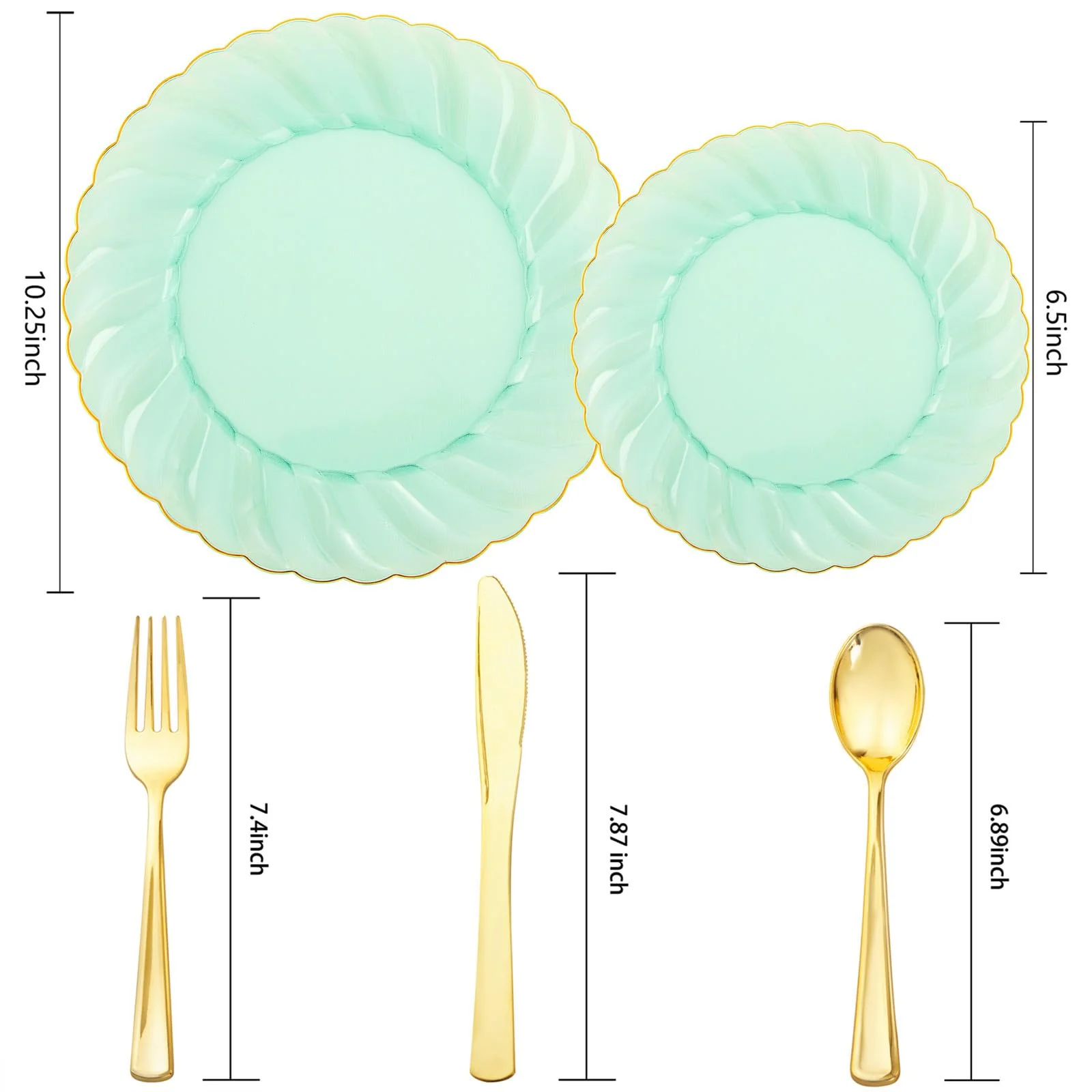 YOUBET 125PCS Clear Green Plastic Plates with Gold Rim - Green and Gold Plastic Plates Include 25 Dinner Plate 25 Dessert Plate 75 Disposable Silverwares for Wedding & Party & Christmas - Image 8