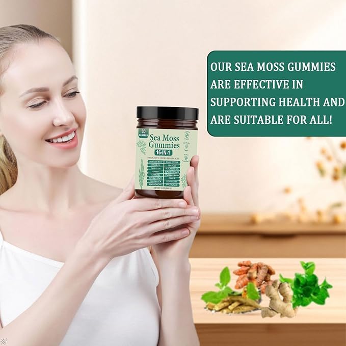 Yrefdmo Sea Moss Gummies 16-in-1 | Irish Seamoss Gummies for Women Men with Black Seed Oil & Ashwagandha & Burdock & Bladderwrack | Boosts Immune Support, Skin Health and Digestion | 30 Gummies - Image 2