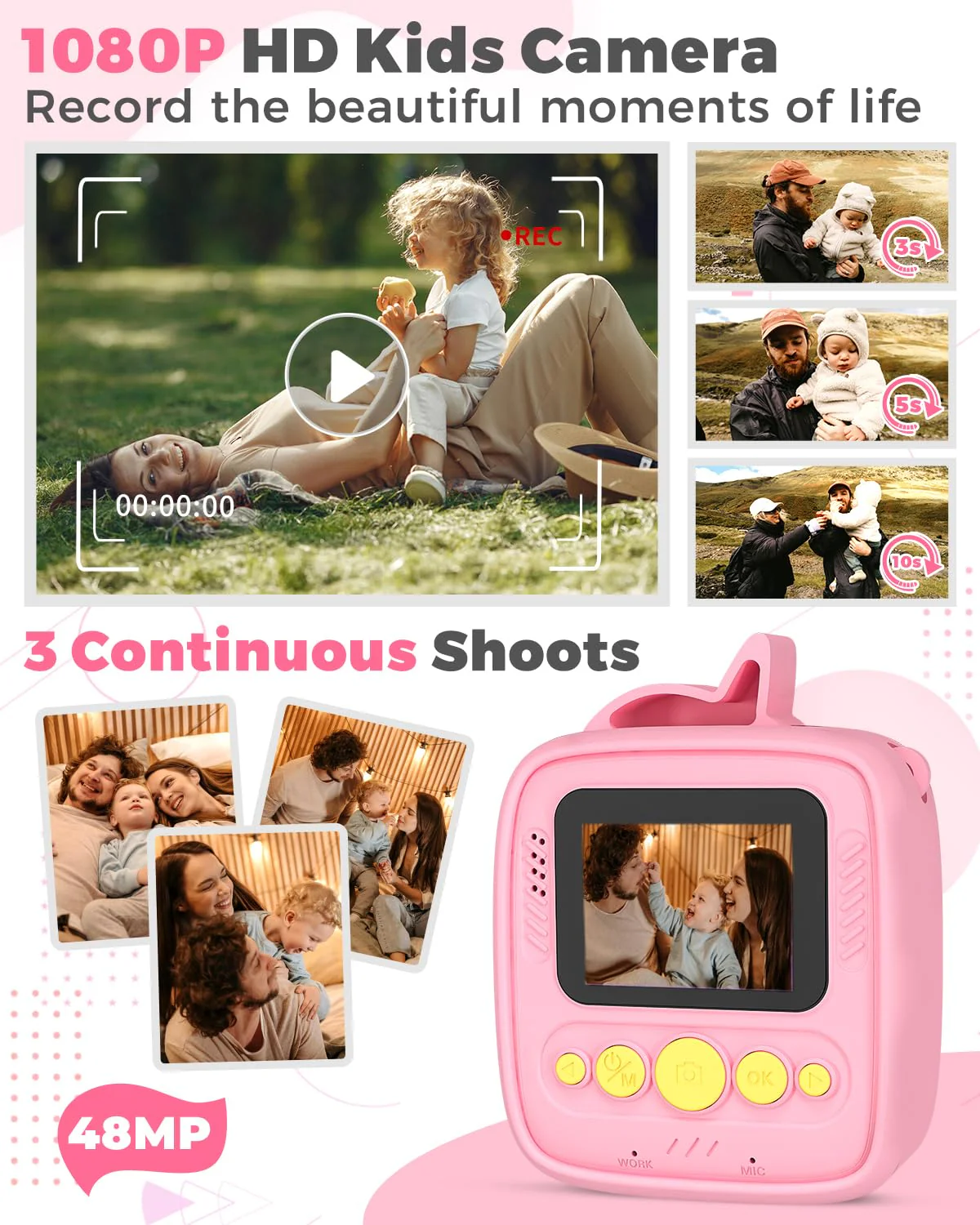 YTETCN Instant Print Camera for Kids 3-12 Years - Kids Camera with 32G SD Card & 3 Rolls Paper, 48MP Photo & 1080P Video, Christmas Birthday Gifts for Toddler Girls Boys - Image 6