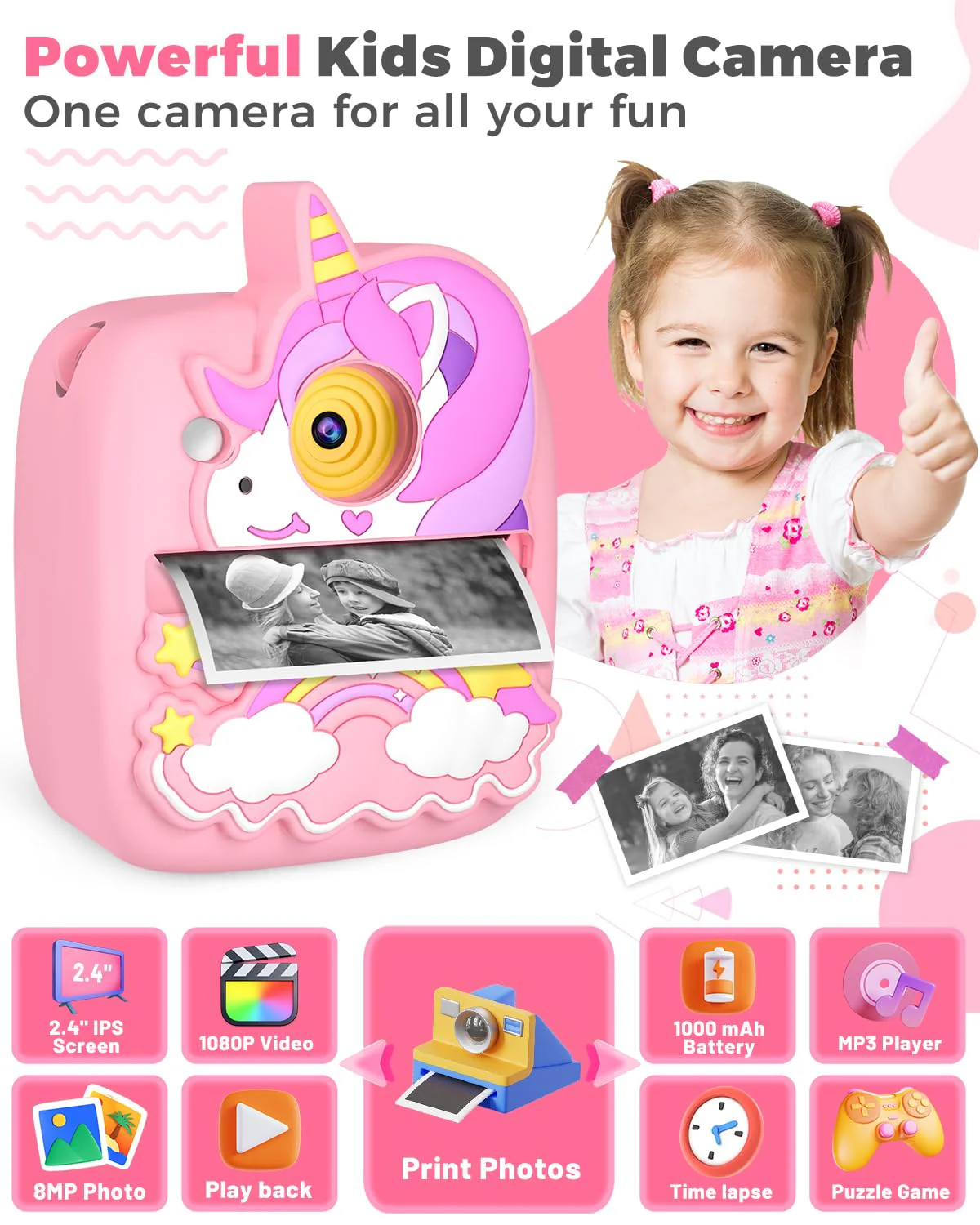 YTETCN Instant Print Camera for Kids 3-12 Years - Kids Camera with 32G SD Card & 3 Rolls Paper, 48MP Photo & 1080P Video, Christmas Birthday Gifts for Toddler Girls Boys - Image 7