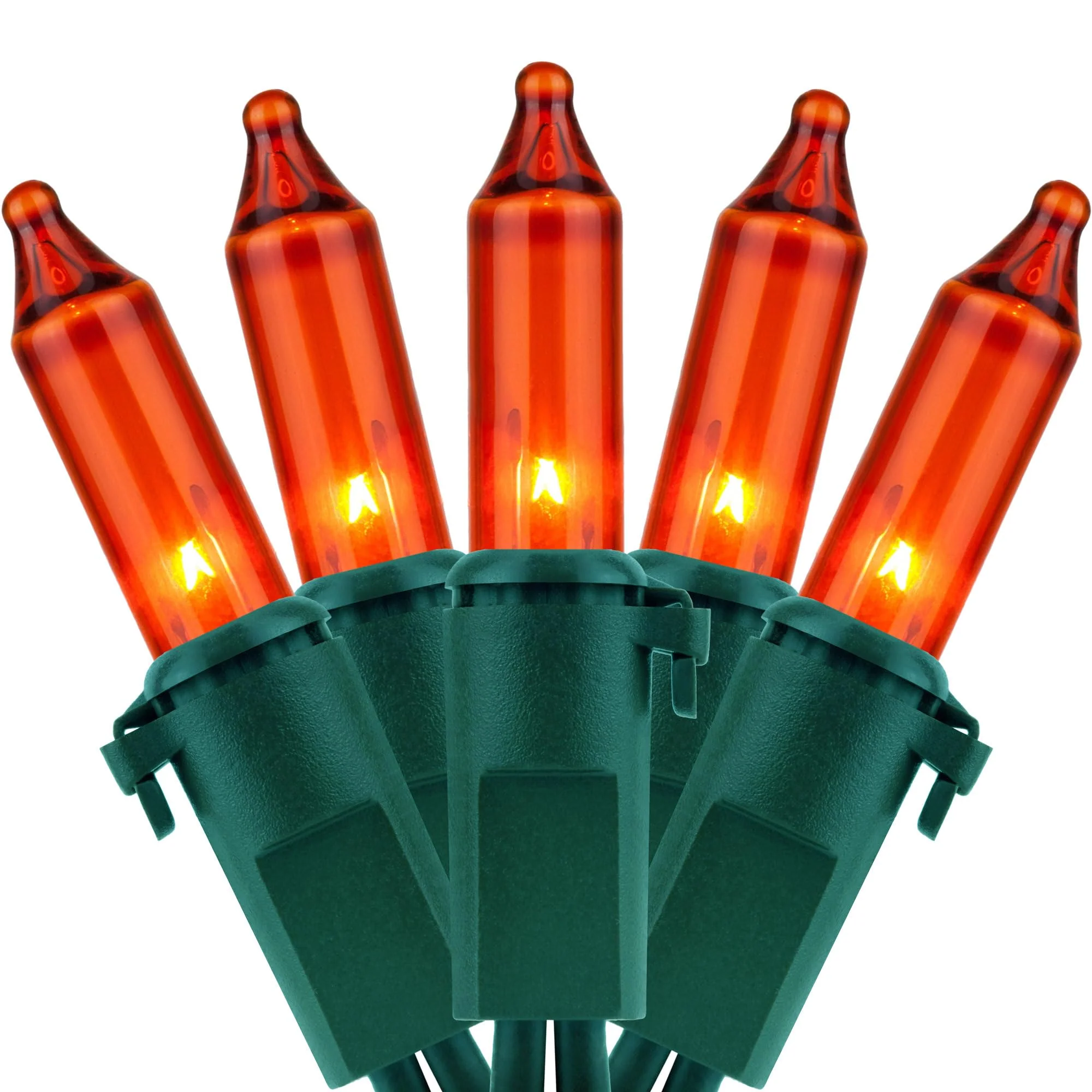 YULETIME 200 Orange Christmas Lights, Pack of 2 Sets 33 Feet 100 Count UL Certified Incandescent String Lights (Orange - Green Wire)
