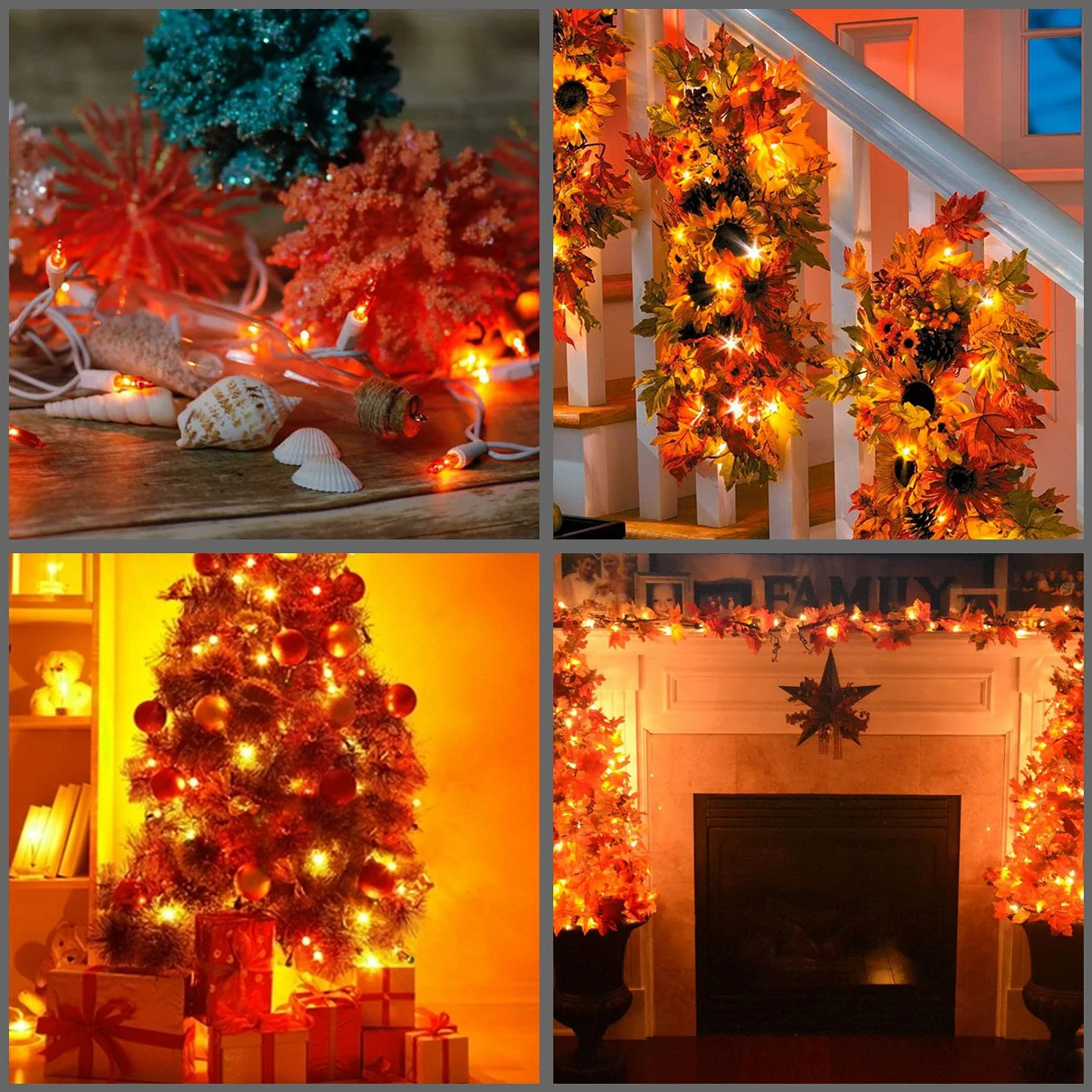 YULETIME 200 Orange Christmas Lights, Pack of 2 Strands of 21 ft 100 Count UL Certified Incandescent Mini String Light (Orange - White Wire) - Image 3