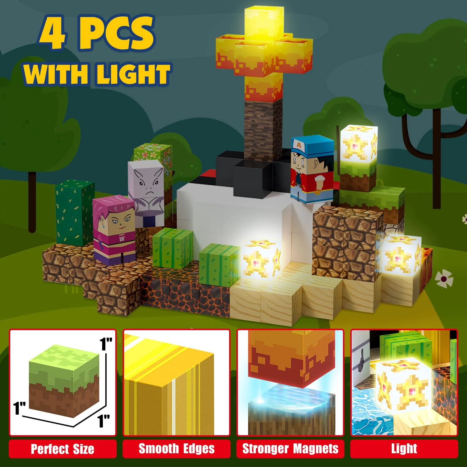 YUNGOWN 200PCS Magnetic Blocks Building Toys Set, Light Up Build 3D Magnetic Building Blocks for Kids Boys Girls Ages 3+, Magnet Cubes STEM Sensory Christmas Birthday Gift Construction Toys - Image 4