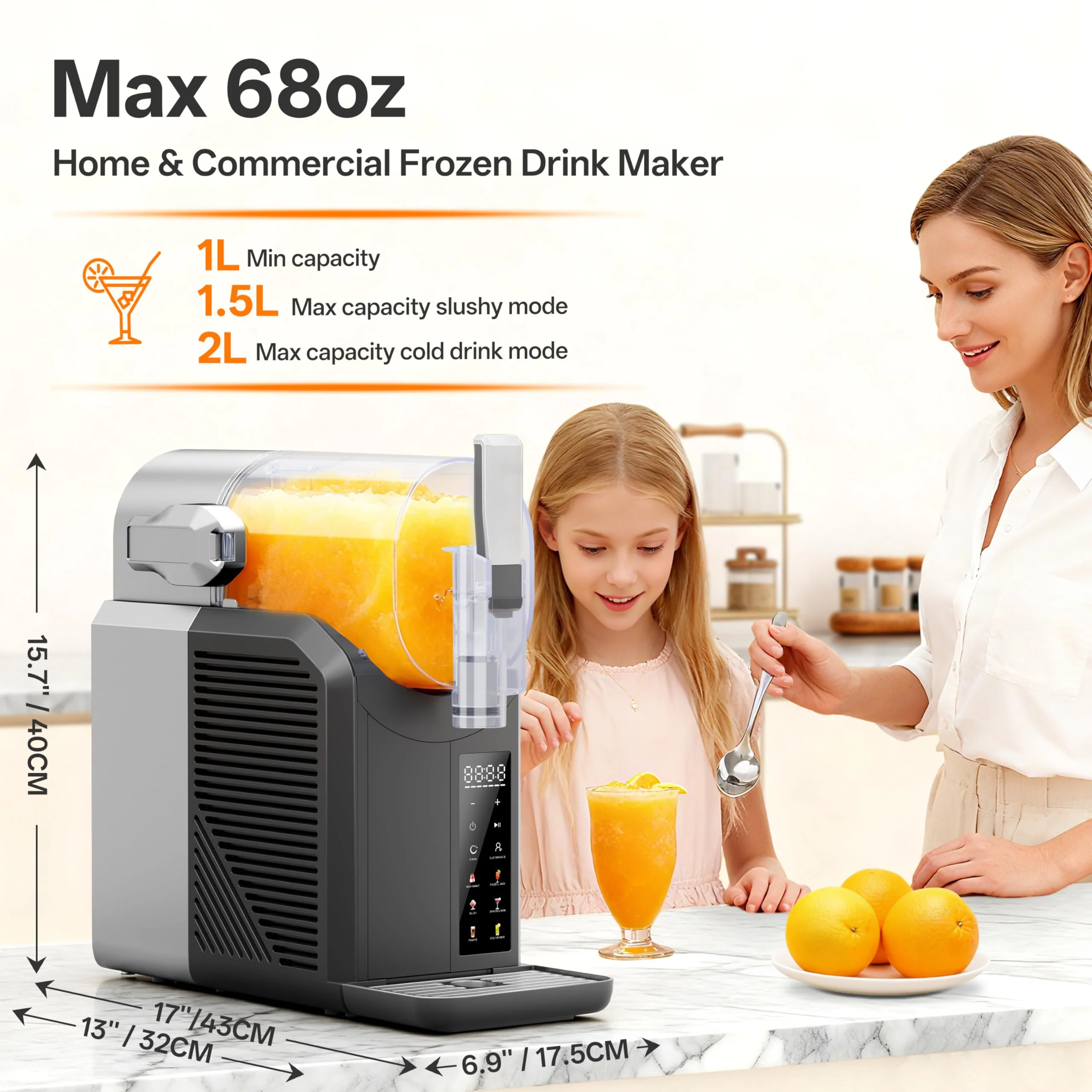 ZABINS Slushie Machine, 2L/68oz Frozen Drink Maker & Margarita Machine with 6 Presets and LED Display, No Ice Needed, Slushy Machine for Home & Party - Image 7