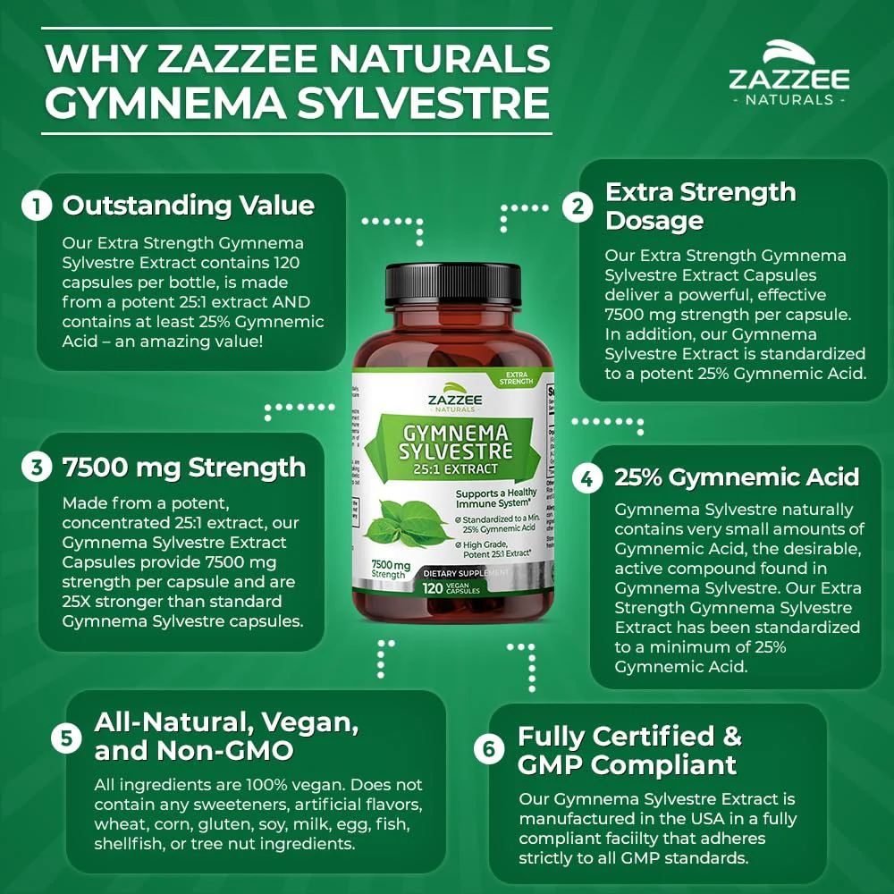 Zazzee Organic Gymnema Sylvestre 25:1 Extract, 7500 mg Strength, 25% Gymnemic Acid, 120 Vegan Capsules, 4 Month Supply, Standardized and Concentrated 25X Extract, All-Natural and Non-GMO - Image 5