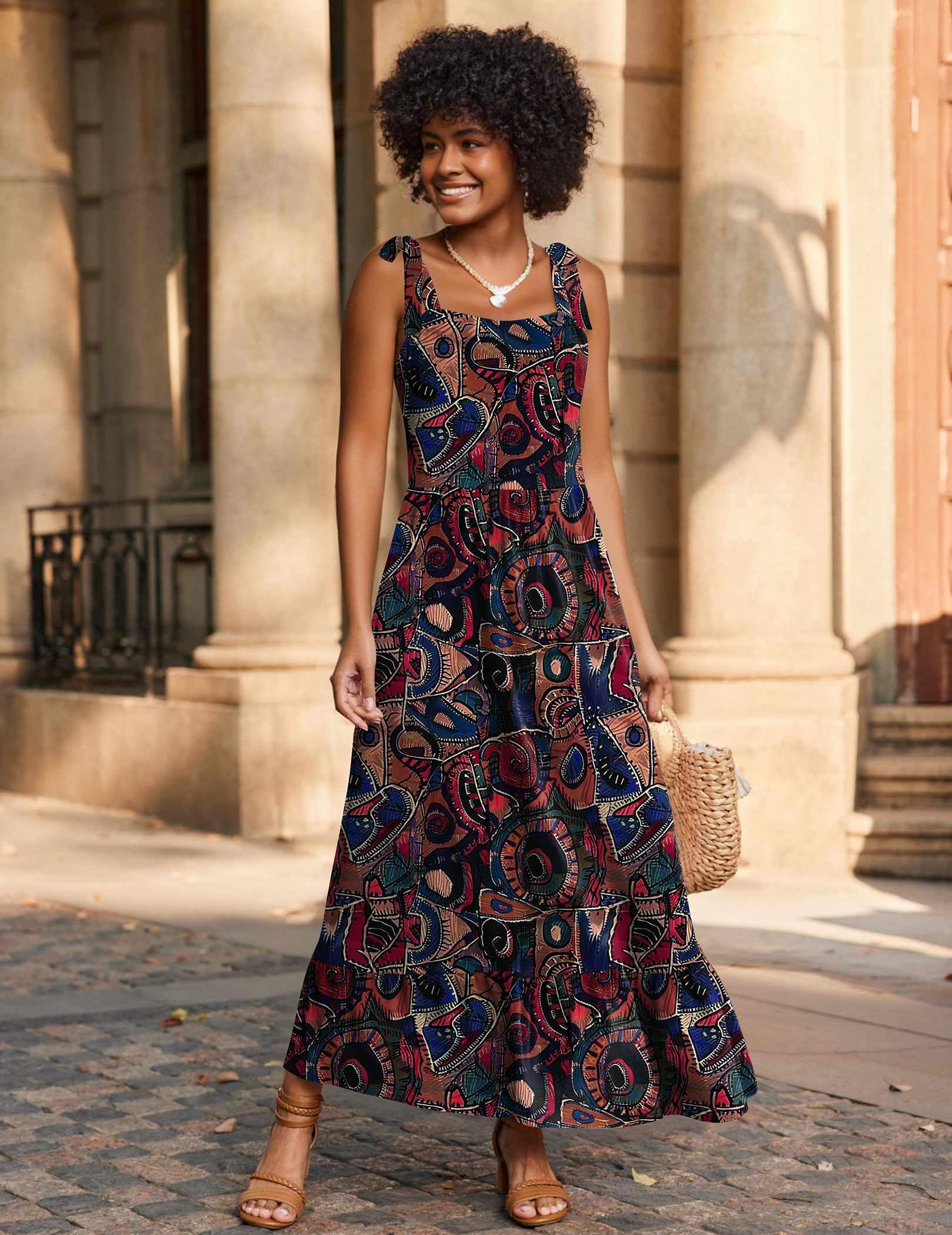 Zeagoo Summer Dress for Women Floral Spaghetti Strap Maxi Dress Casual Tiered Dresses for Women Flowy Dress Vacation Dress with Pockets M - Image 3