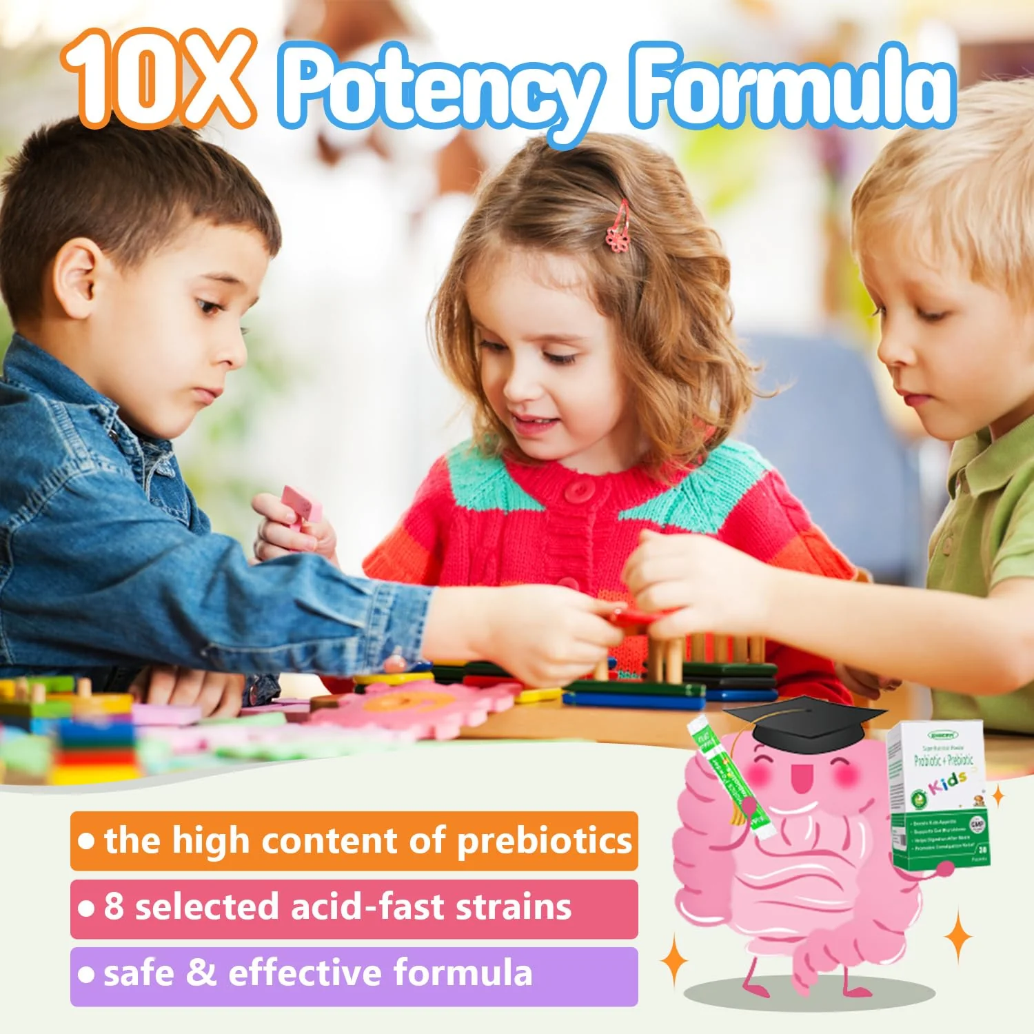 ZEBORA Kids Probiotic & Prebiotics Powder Age 3+ Support Children's Digestive & Immune System with Natural Source, Promotes Constipation Relief, Non-GMO, Gluten-Free, 30 Packets with 5 Billion CFUs - Image 4