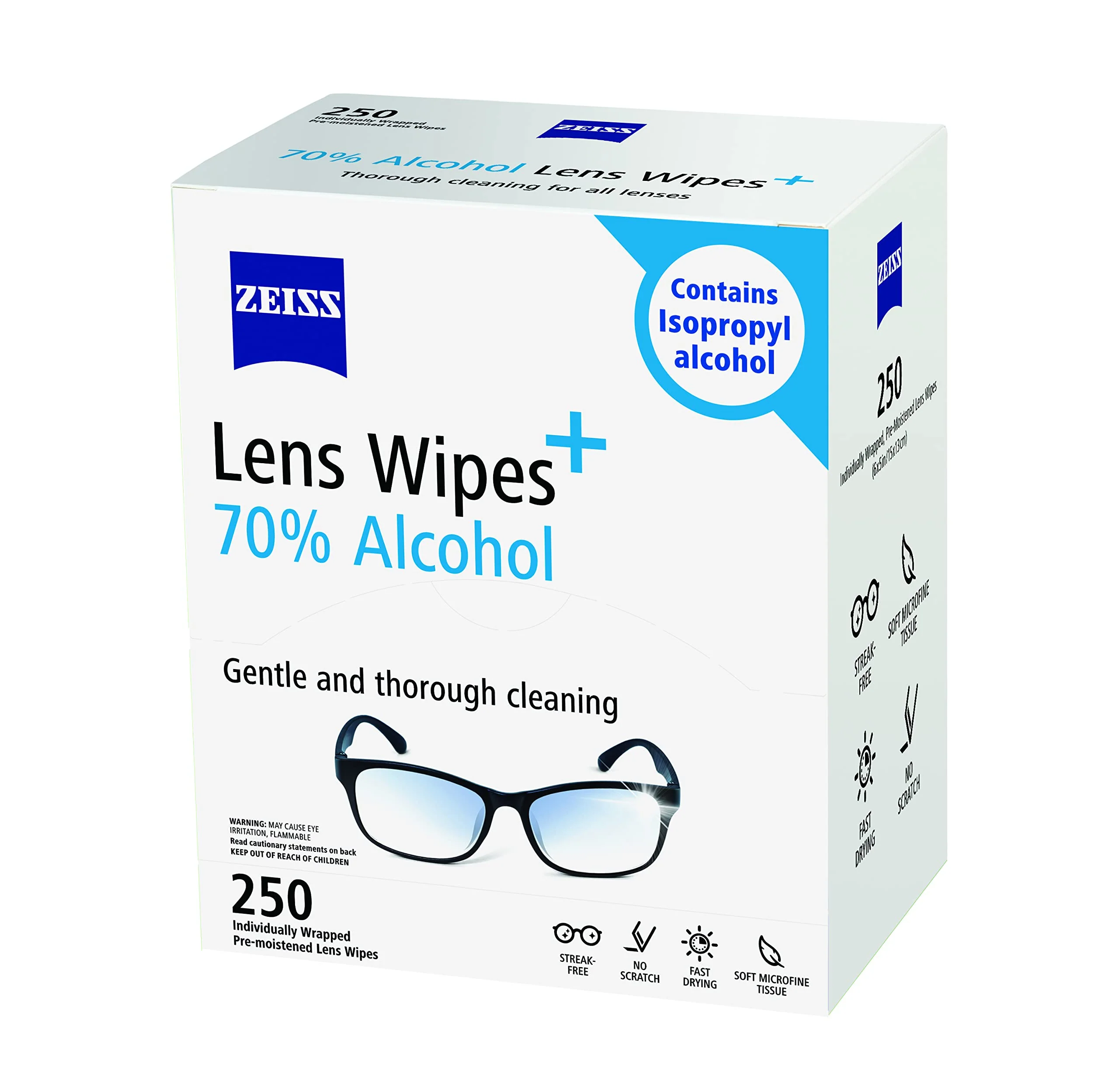 ZEISS Pre-Moistened Lens Cleaning Wipes with 70% Alcohol, 250 Count - Image 5