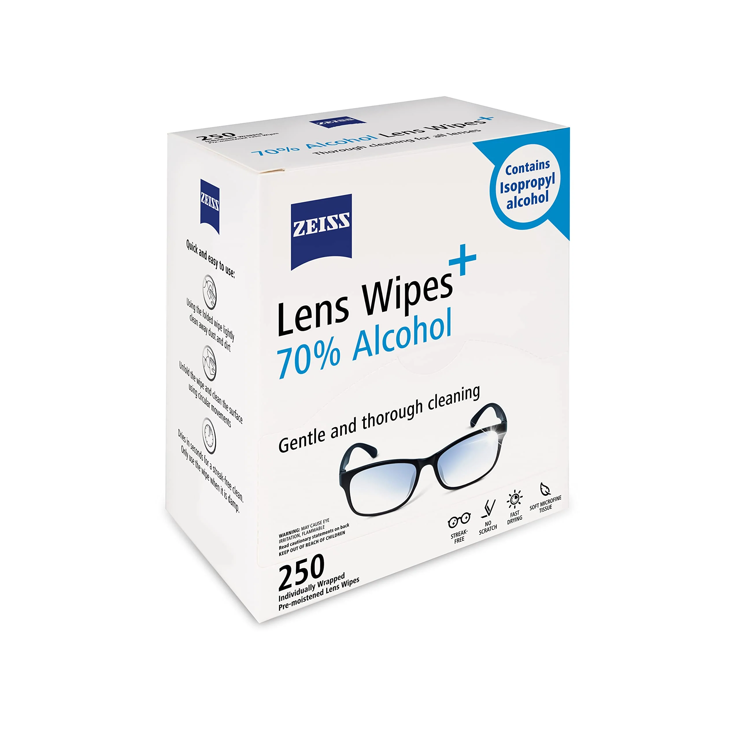 ZEISS Pre-Moistened Lens Cleaning Wipes with 70% Alcohol, 250 Count - Image 6