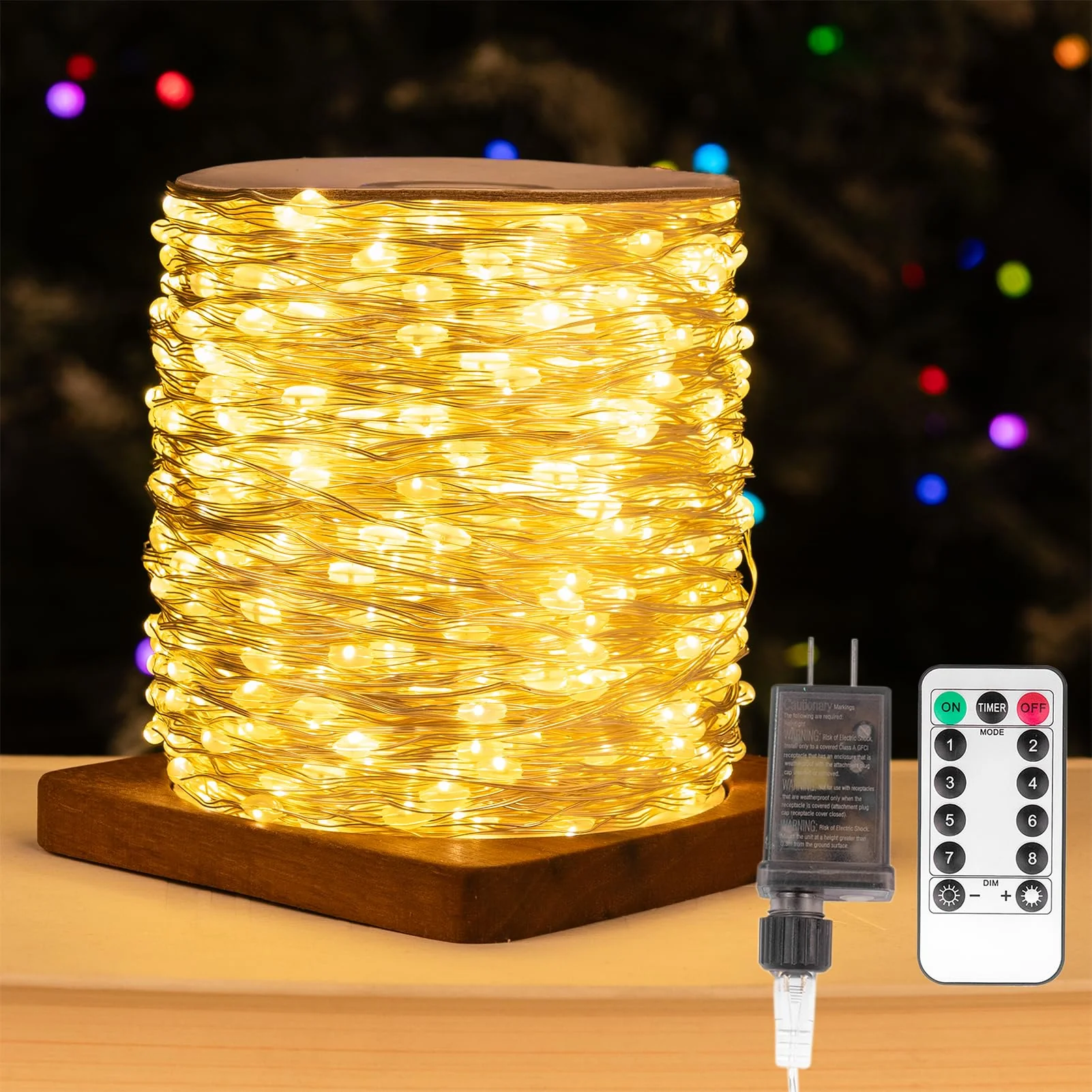 ZELUXDOT Fairy Lights Plug in,200FT 600LEDs Waterproof Led String Lights,8 Modes Remote Twinkle Light for Outdoor Indoor Christmas Wedding Birthday Garden Party Decorations,Silver Wire,Warm White
