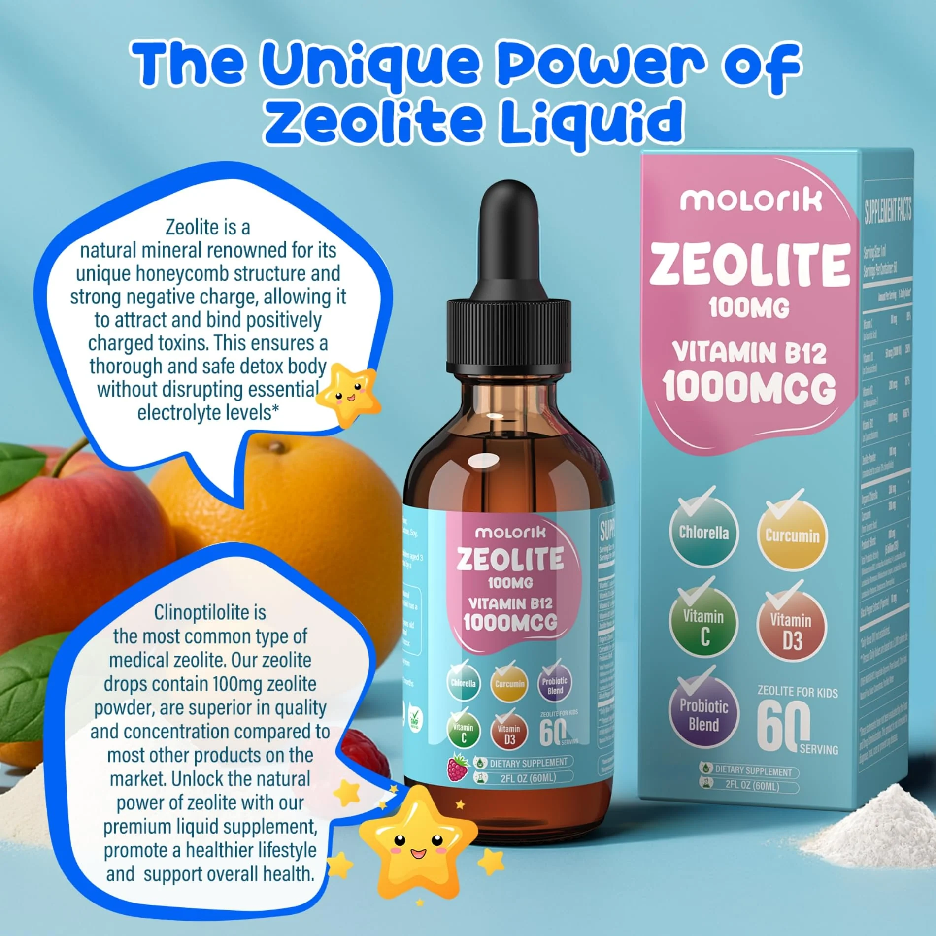 Zeolite Detox for Kids & Adults, Zeolite Liquid Drops with 300mg Chlorella, 200mg Curcumin, Multivitamin and Probiotic for Speech & Brain Health, Immune, Digestive, Energy, Berry Flavor, 60 Servings - Image 7