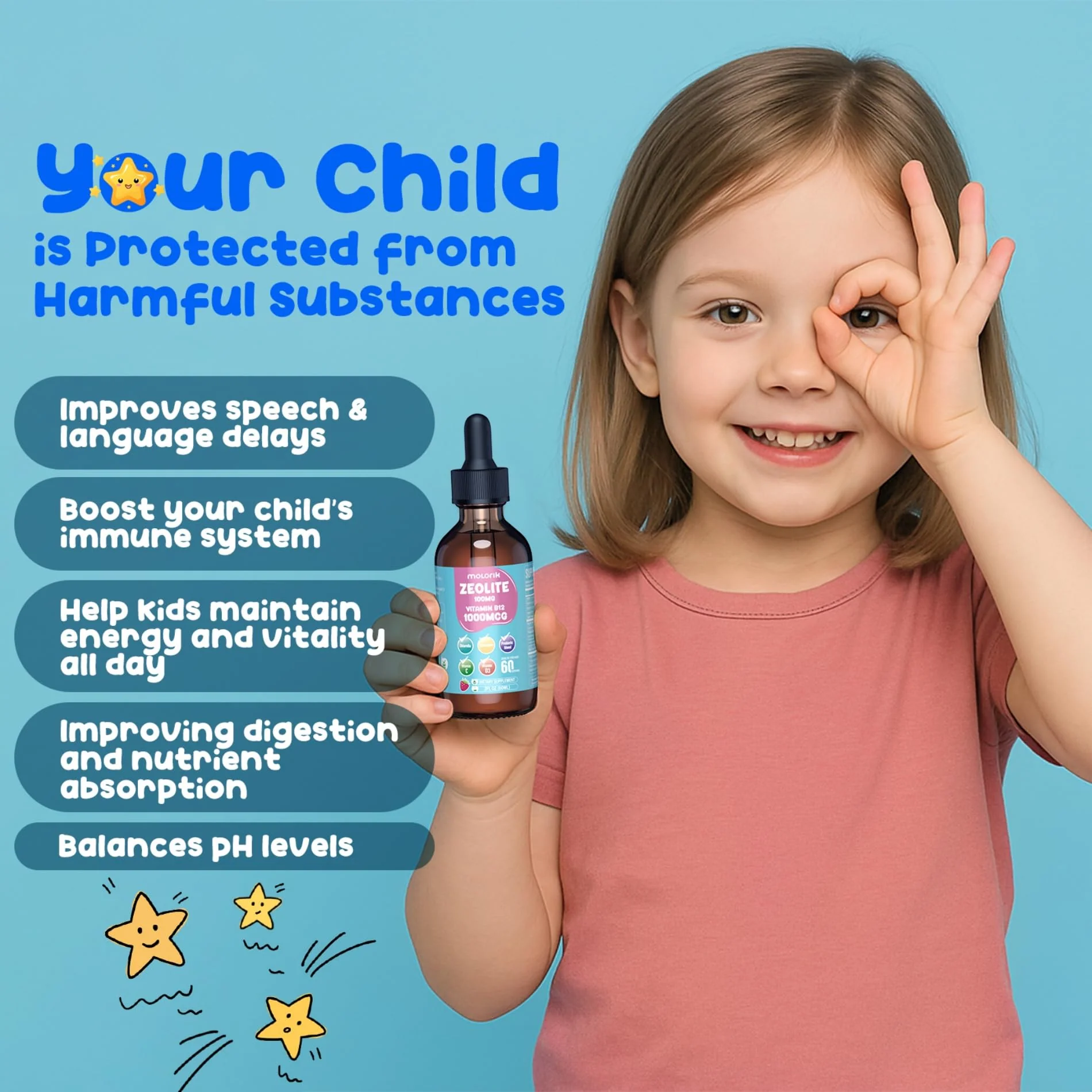 Zeolite Detox for Kids & Adults, Zeolite Liquid Drops with 300mg Chlorella, 200mg Curcumin, Multivitamin and Probiotic for Speech & Brain Health, Immune, Digestive, Energy, Berry Flavor, 60 Servings - Image 8