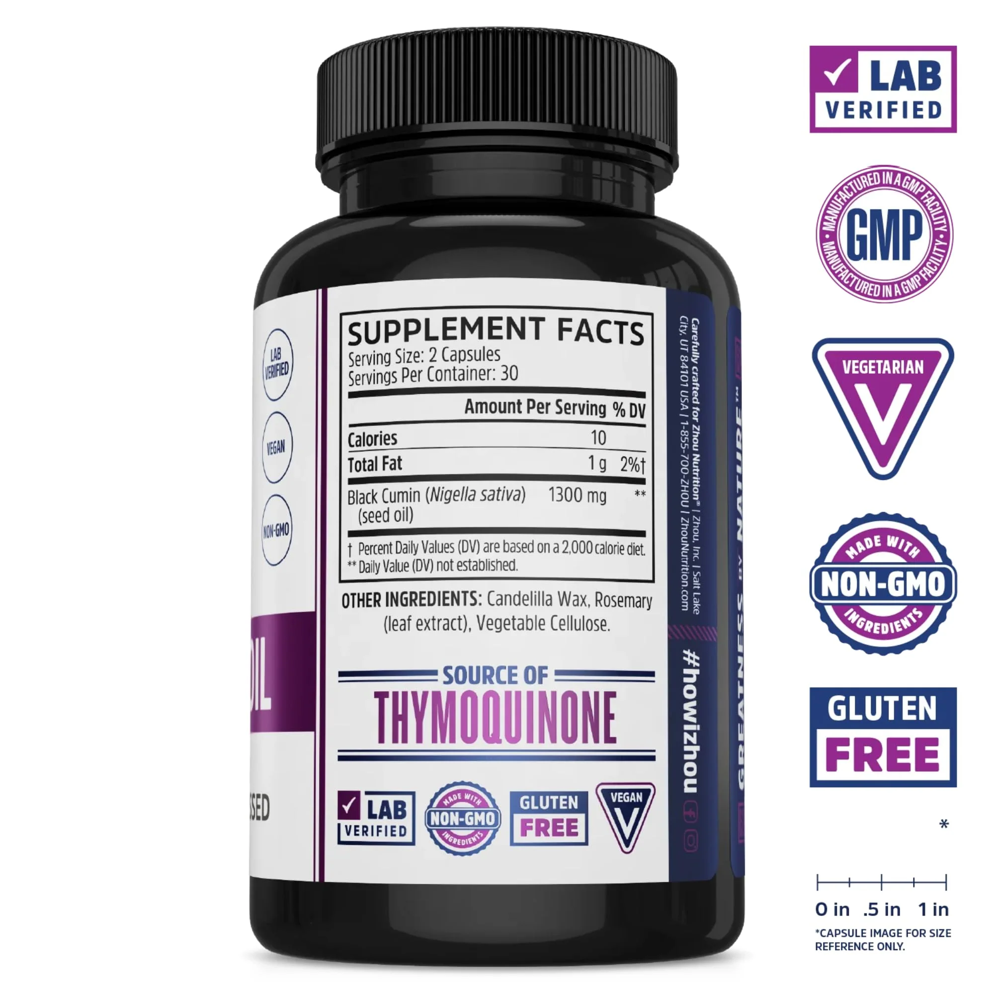 ZHOU Black Seed Oil Capsules - Black Cumin Seed Oil Cold Pressed, Nigella Sativa, Pure Unrefined Blackseed, Premium Supplement for Health, Hair & Skin w/Thymoquinone - 60 Capsules (Pack of 1) - Image 6