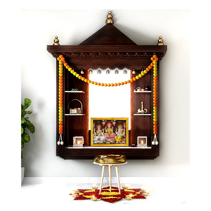 zig zag Lakshmi Saraswati Ganesha Ji Photo Frame For Wall / Table / Pooja Room ( 7x9 inches, Acrylic Glass) Golden - Image 2