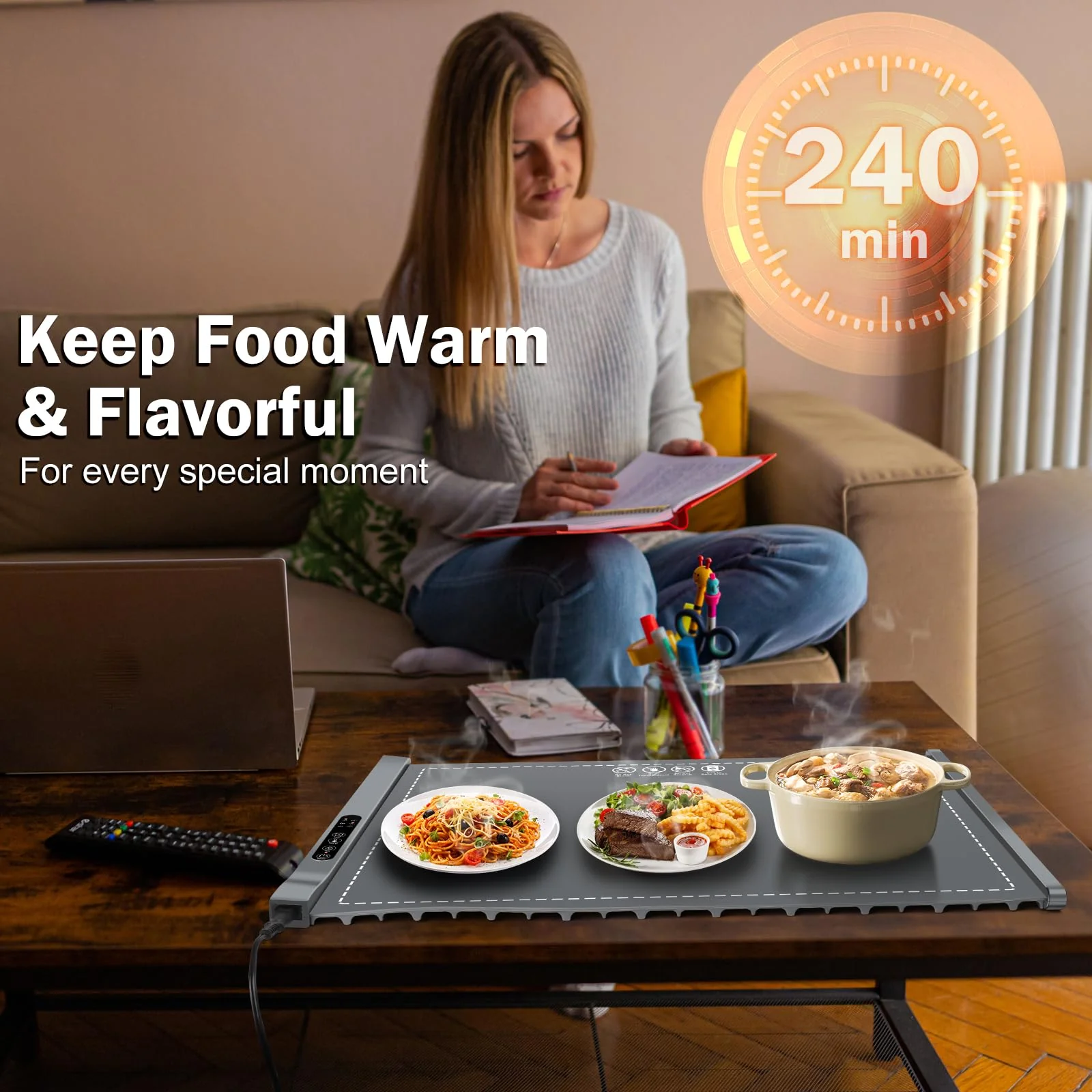 ZIHUOFAN Food Warming Mat - Portable Party Buffet Electric Warming Tray, Foldable Food Warmer, Timed Off, Temperature Adjustable, Suitable for Daily, Outdoor, Party - Image 2
