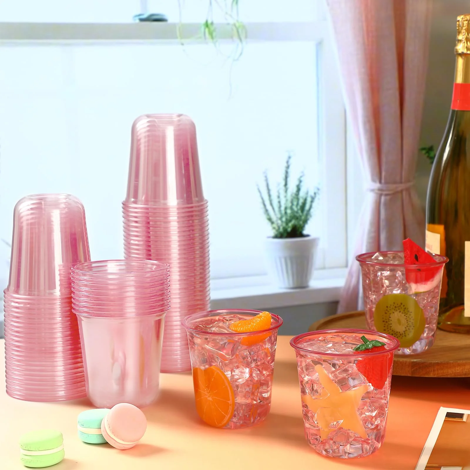 Ziliny 50 Pcs Disposable Stemless Glasses 12oz Crystal Plastic Wine Glasses Clear Classic Pet Cup for Meeting Weddings Birthdays Cocktail Christmas Party Supplies (Pink) - Image 7
