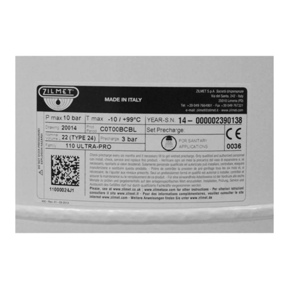 Zilmet - Ultra Pro 24 Litre Potable Expansion Vessel C/W Bracket 20014 - Image 3