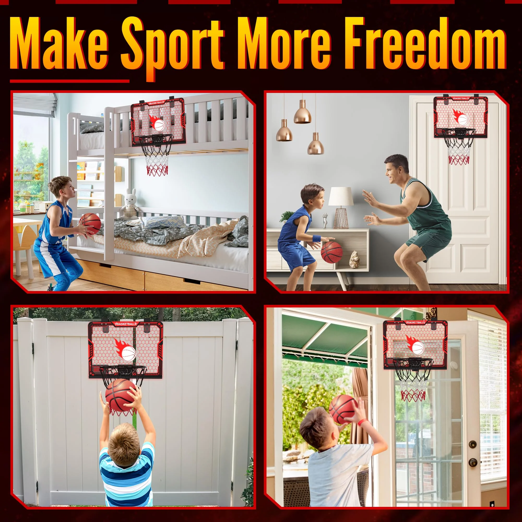 ZIZZ Indoor Basketball Hoop for Kids: Over The Door Basketball Hoop with LED Light & Scoreboard Mini Basketball Hoops with 3 Balls Christmas Birthday Toys Gifts for 5 6 7 8 9 10 11 Year Old Boys Girls - Image 5