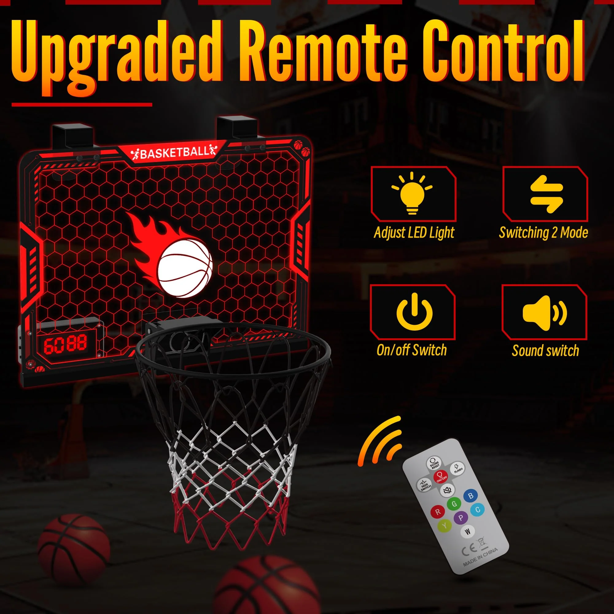 ZIZZ Indoor Basketball Hoop for Kids: Over The Door Basketball Hoop with LED Light & Scoreboard Mini Basketball Hoops with 3 Balls Christmas Birthday Toys Gifts for 5 6 7 8 9 10 11 Year Old Boys Girls - Image 6