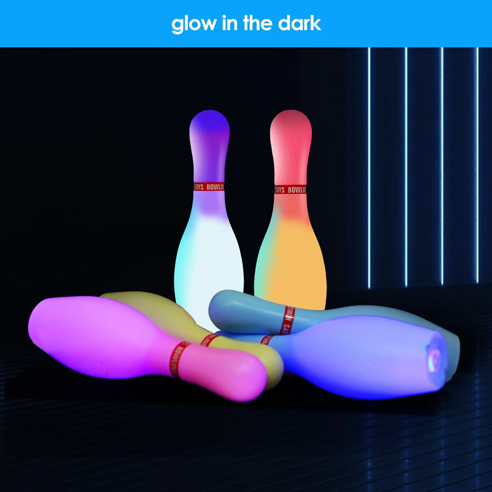 Zloveleexr Light Up Bowling Set, Glow in The Dark Bowling Pins for Outdoor and Indoor Kids Games Fit Christmas New Year Party Gift, Kids Education Motor Skills Toys(bolwing pin 10.23in) - Image 6