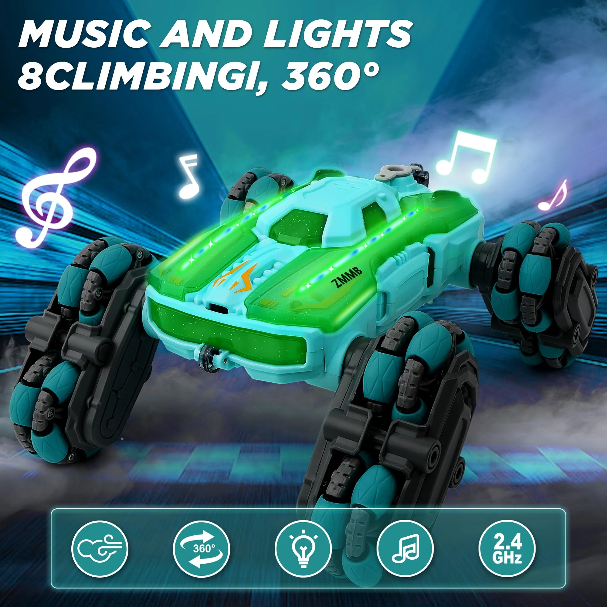 ZMMB 8 Wheel RC Stunt Car with Gesture Control, Spray & LED Lights, Double-Sided Off-Road Vehicle for Boys & Girls Ages 6-14, Ideal Christmas & Birthday Gift - Image 2