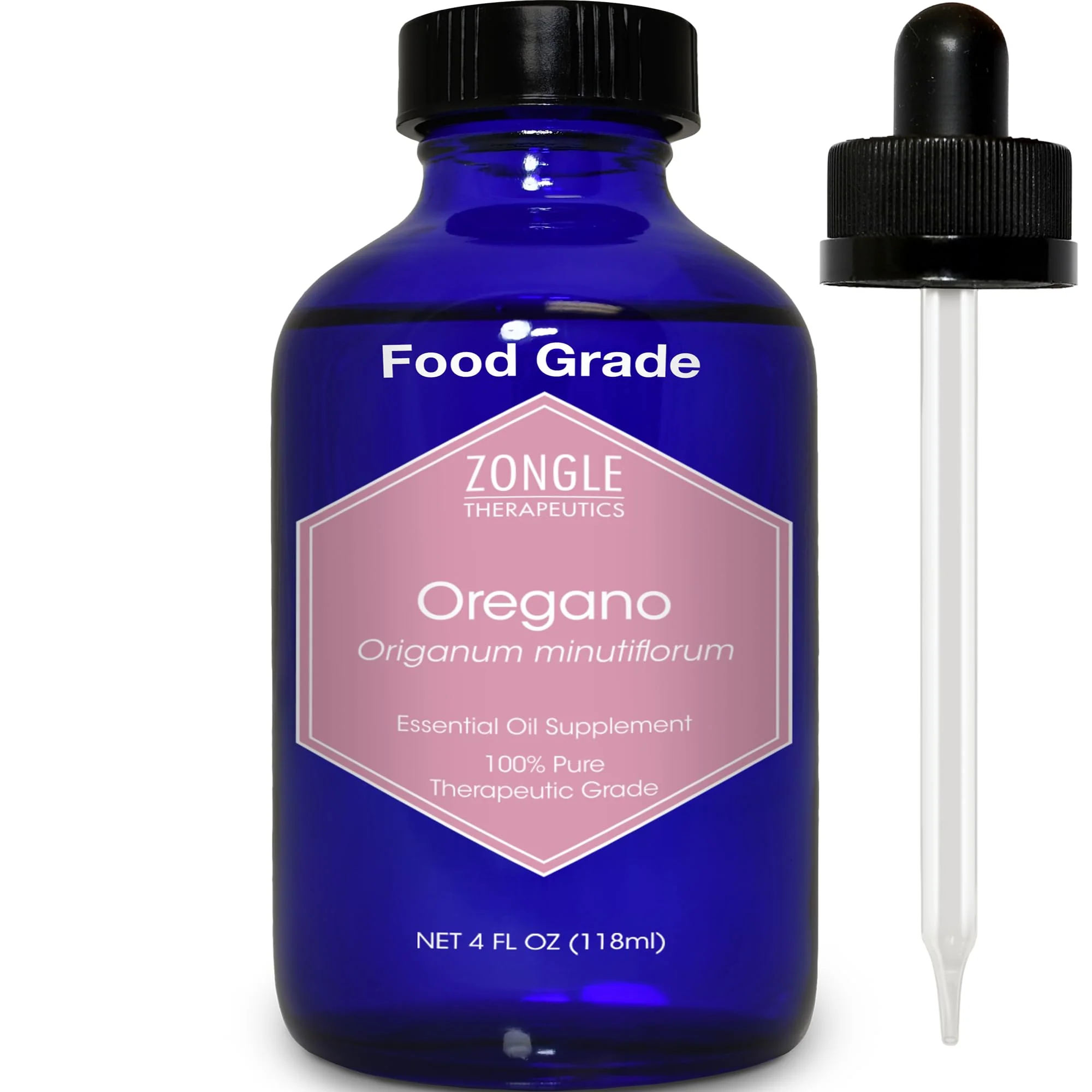 Zongle Therapeutics Oregano Oil, Food Grade, Safe for Ingestion, Edible, for Drops, Kids – 100% Pure, Oregano Essential Oil, 4 OZ