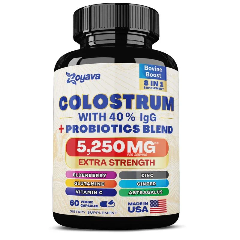 Zoyava Bovine Colostrum Supplement 5250 MG, Grass-Fed Cow Colostrum All-in-1 Capsules with 40% IgG & Probiotics - Highly Potent - Made in USA