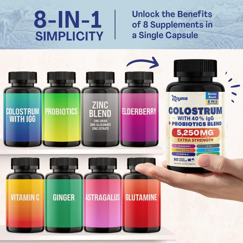 Zoyava Bovine Colostrum Supplement 5250 MG, Grass-Fed Cow Colostrum All-in-1 Capsules with 40% IgG & Probiotics - Highly Potent - Made in USA - Image 4