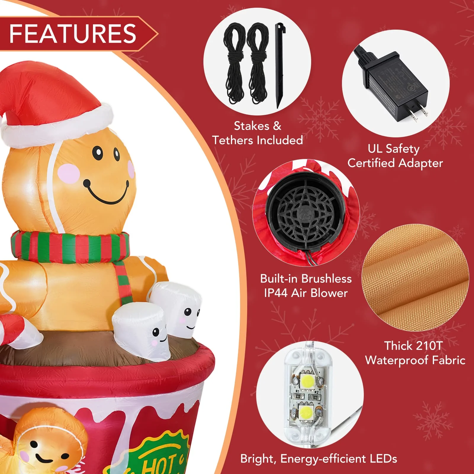 ZPISF 6 FT Christmas Inflatables Outdoor Decorations, Cute Christmas Blow Up Yard Decorations Gingerbread Man in Hot Cocoa Mug Scene for Garden Lawn Xmas Decor - Image 3