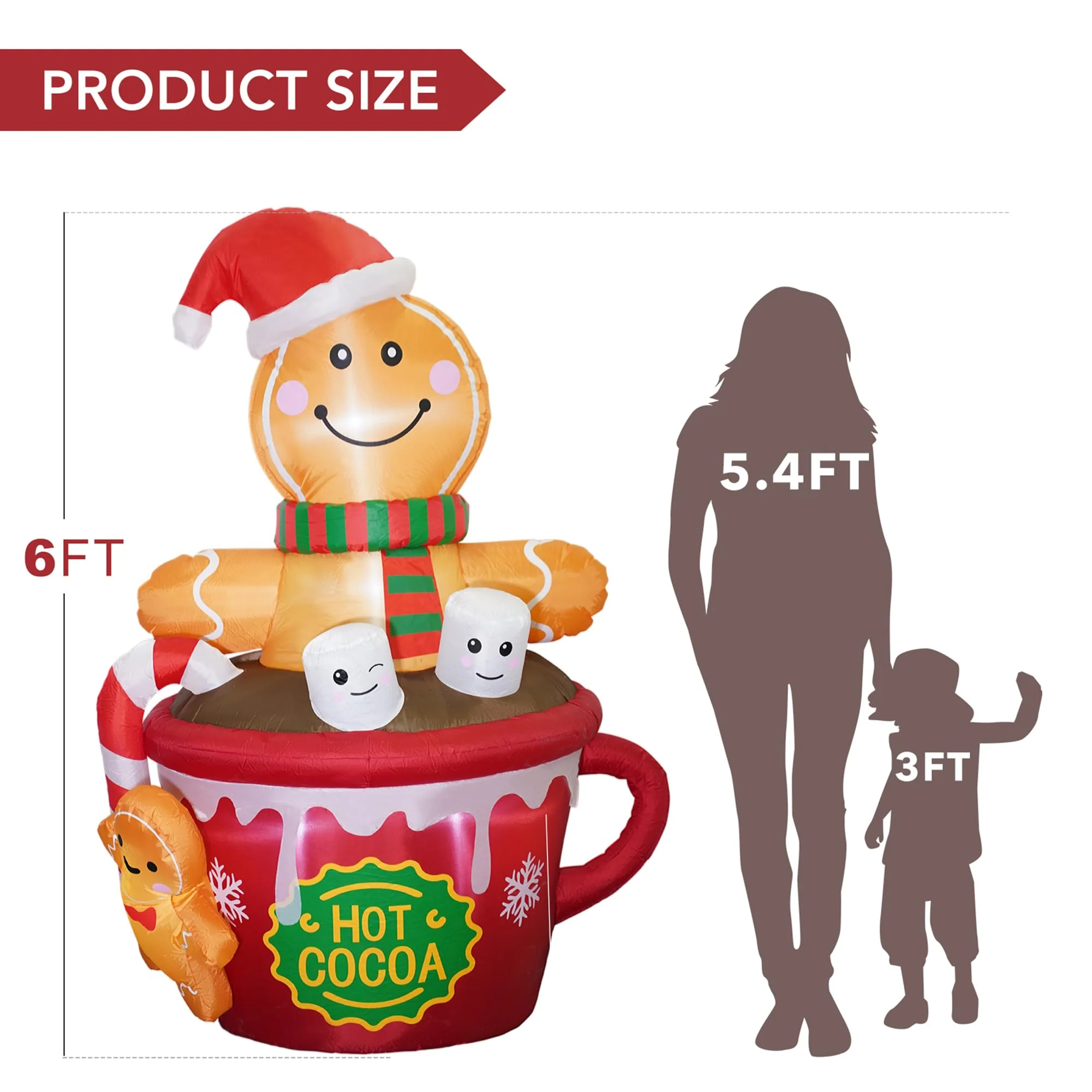ZPISF 6 FT Christmas Inflatables Outdoor Decorations, Cute Christmas Blow Up Yard Decorations Gingerbread Man in Hot Cocoa Mug Scene for Garden Lawn Xmas Decor - Image 7