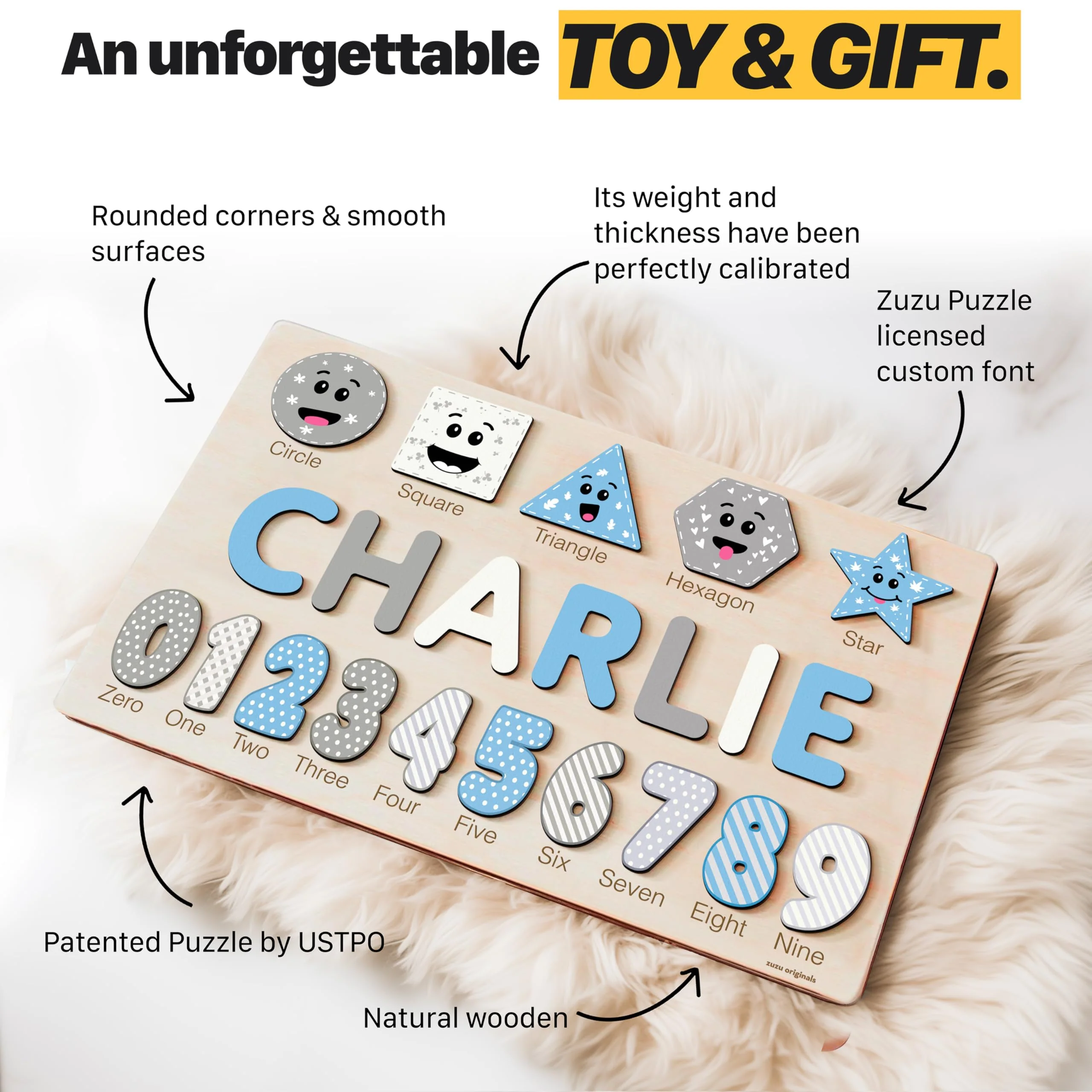 Zuzu Puzzle Puzzles for Toddlers Boy and Girl, Personalized Name Puzzle, 12 Month Toy, Gifts for 0 1 2 3 Years Old, Baby Gifts, Baby Shower, Christmas, NewBaby Gift, 0 3 6 9 12 18 24 36 Months - Image 7