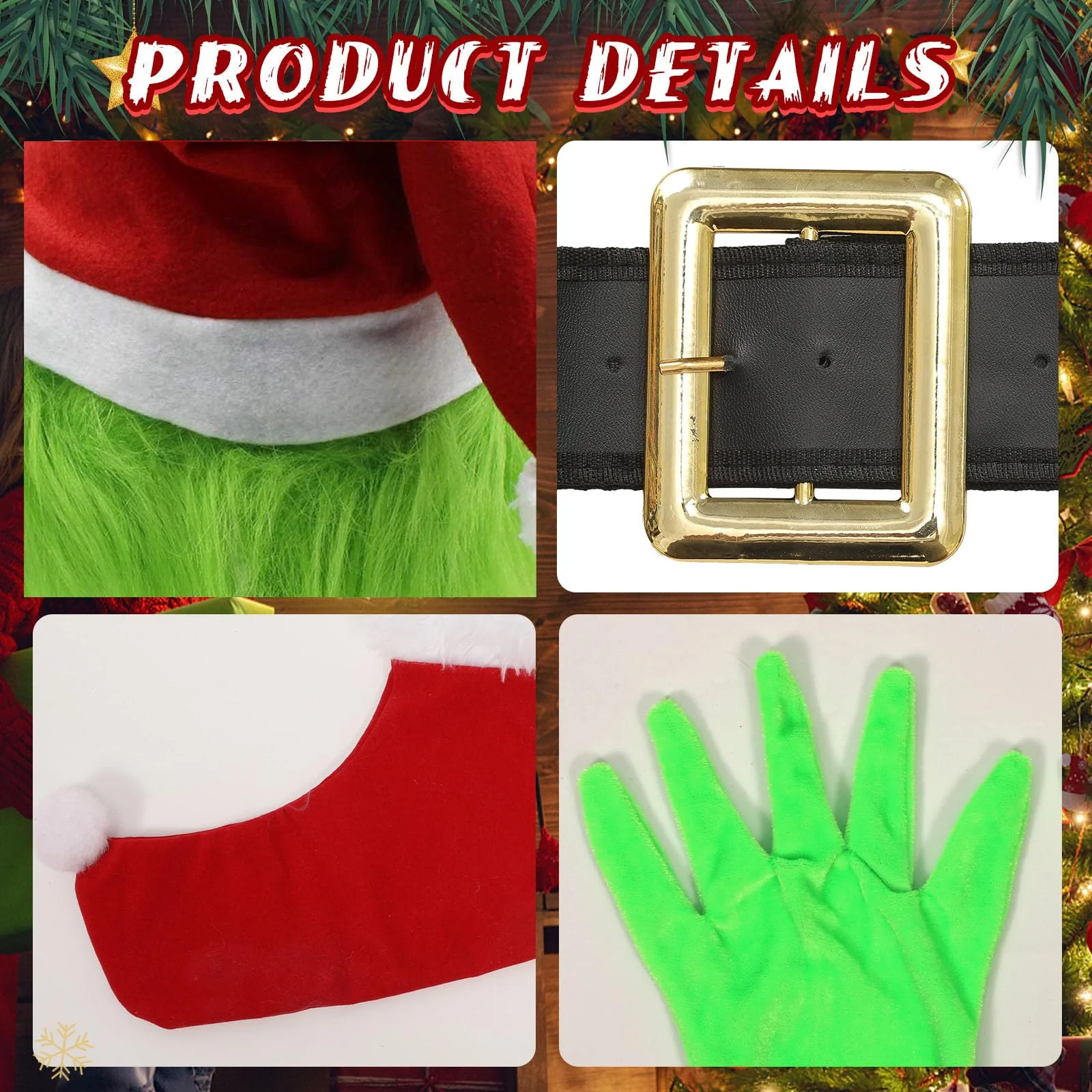 ZZXIAOJIE Green Costumes Kids 5Pcs Costume Long Sleeve Hooded Top and Pants Sets Green Monster Christmas Outfits - Image 6